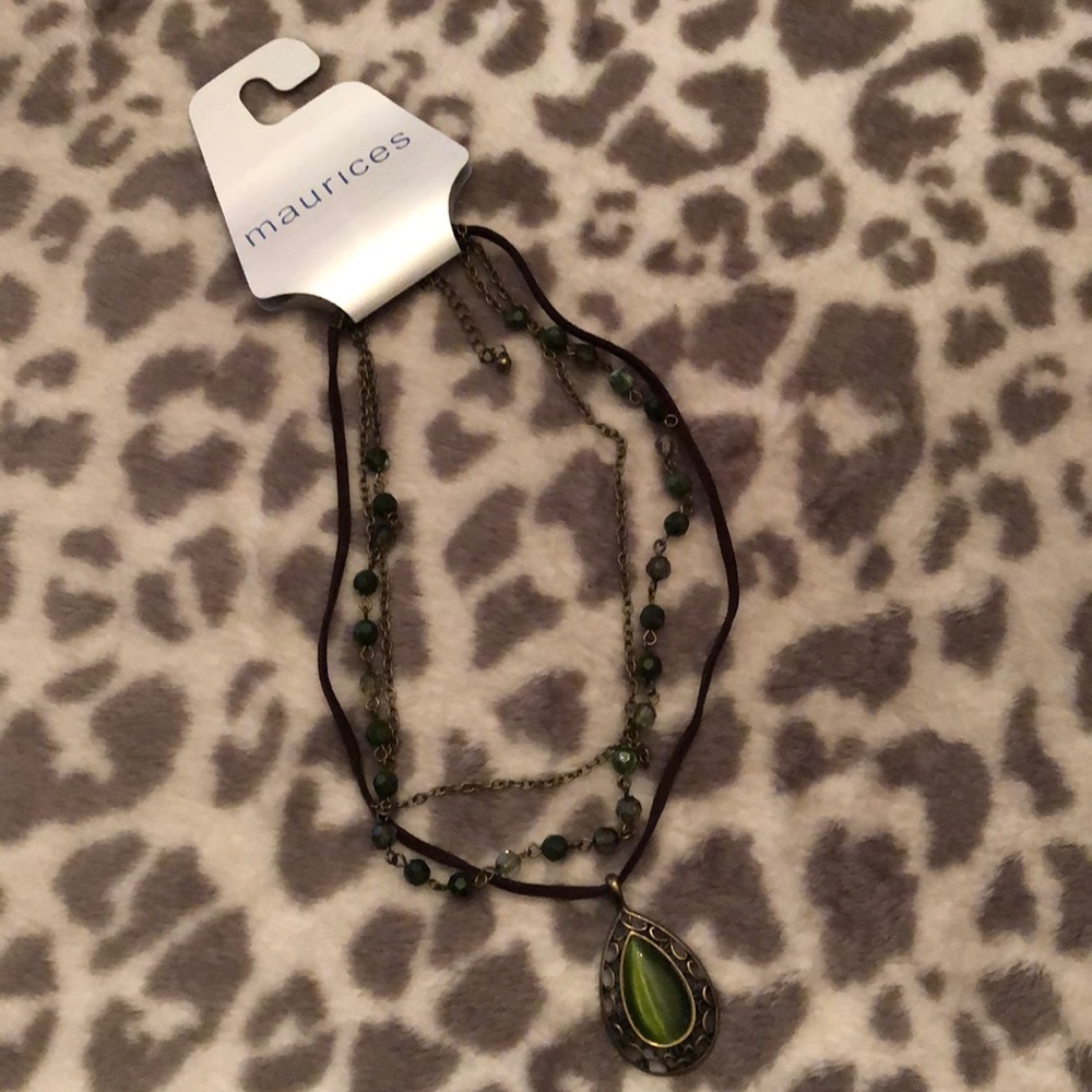Maurices Green Mixed Beads Chain Layered Necklace